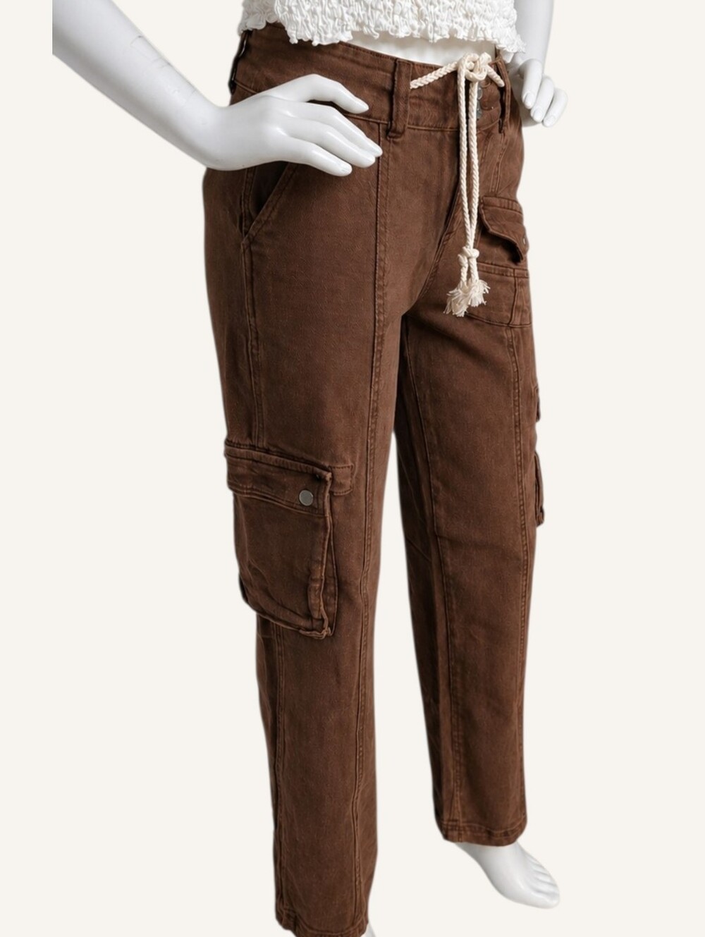 NWT Risen Brown Cargo Jeans High Rise Straight Leg Utility 2026